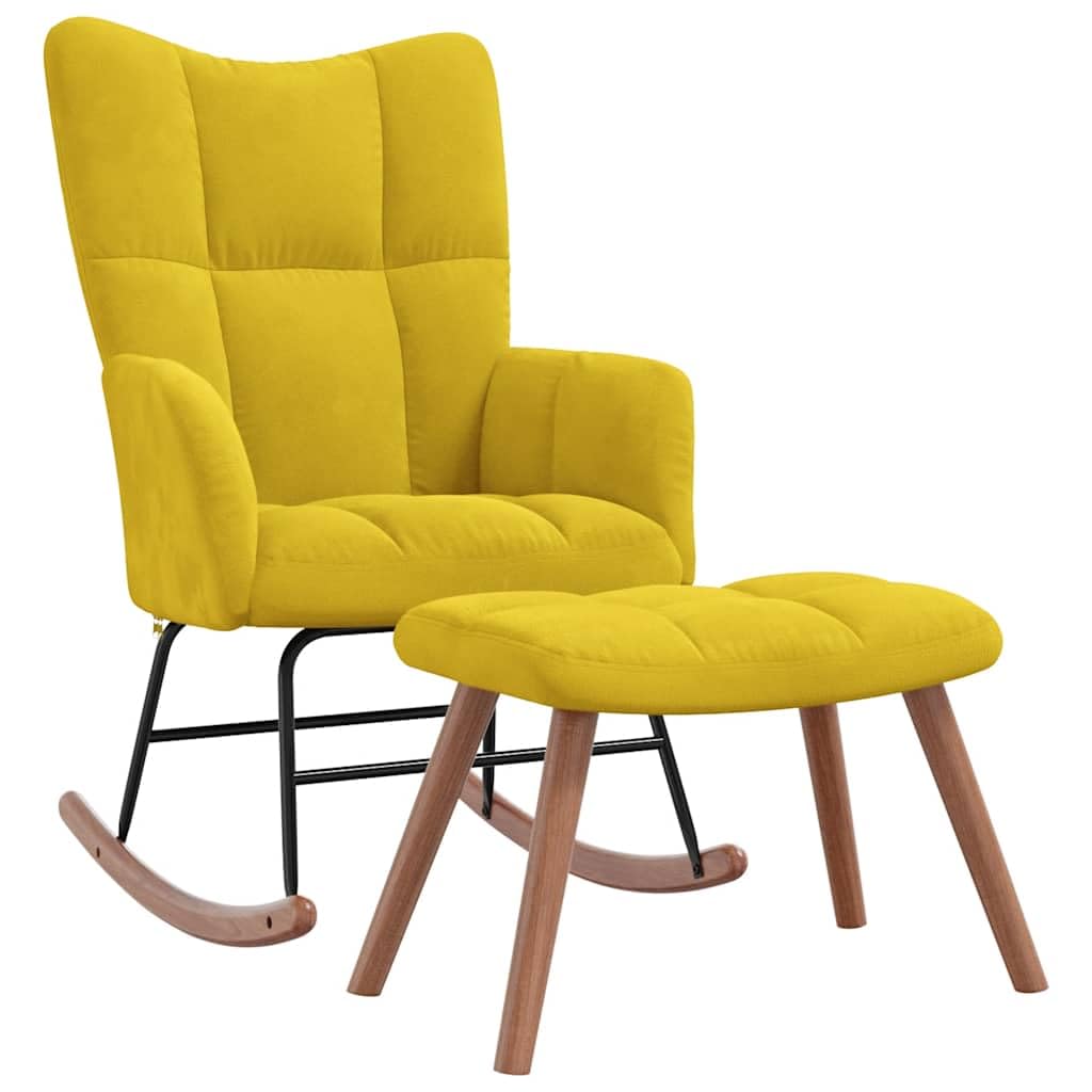 vidaXL Stylish Mustard Yellow Velvet Rocking Chair with Matching Stool Set - Comfortable Foam Padding, Steel Frame, and Wood Rocking Rails